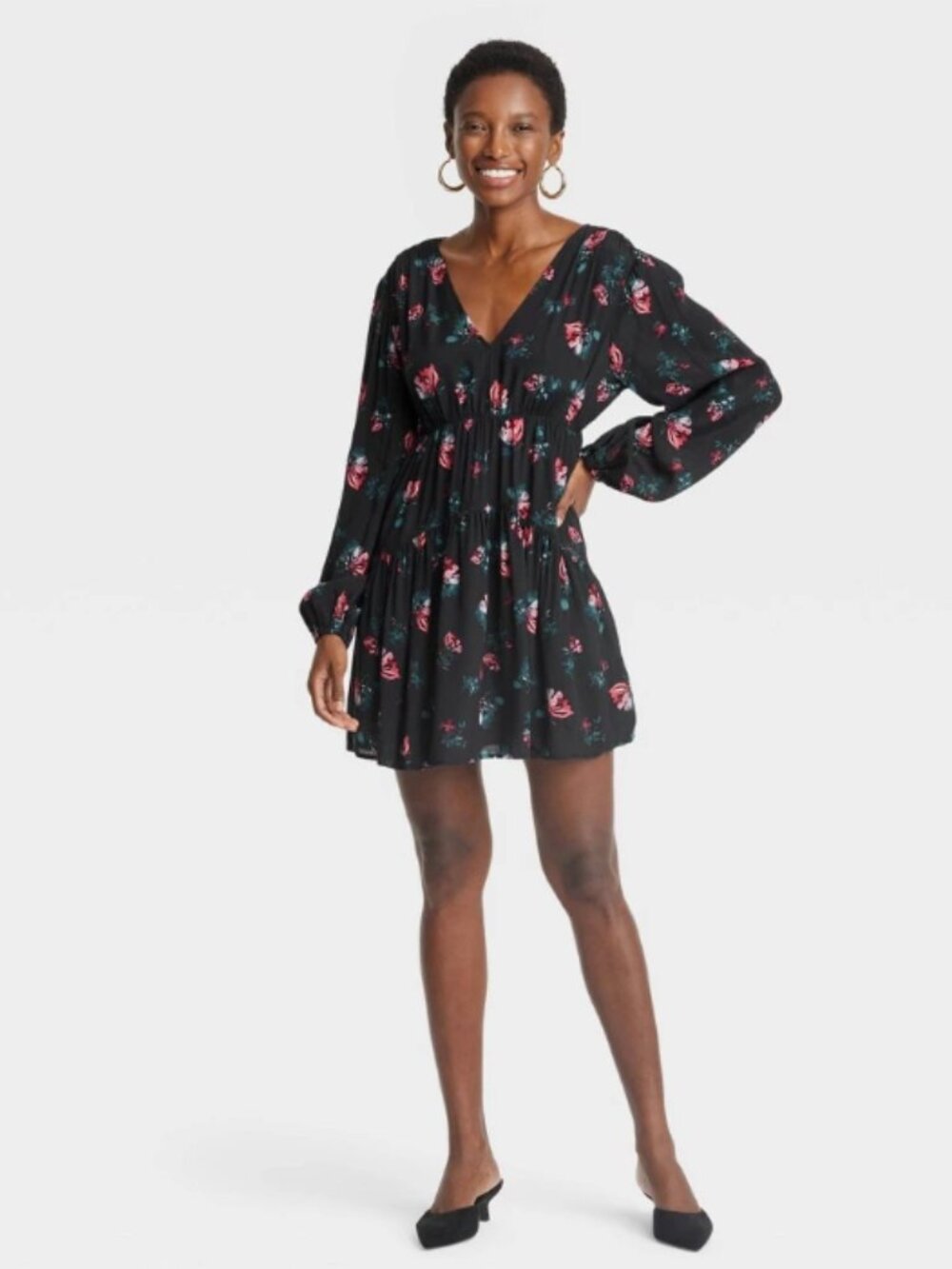 Women's Balloon Long Sleeve Dropped Waist Mini a-Line Dress - a New Day